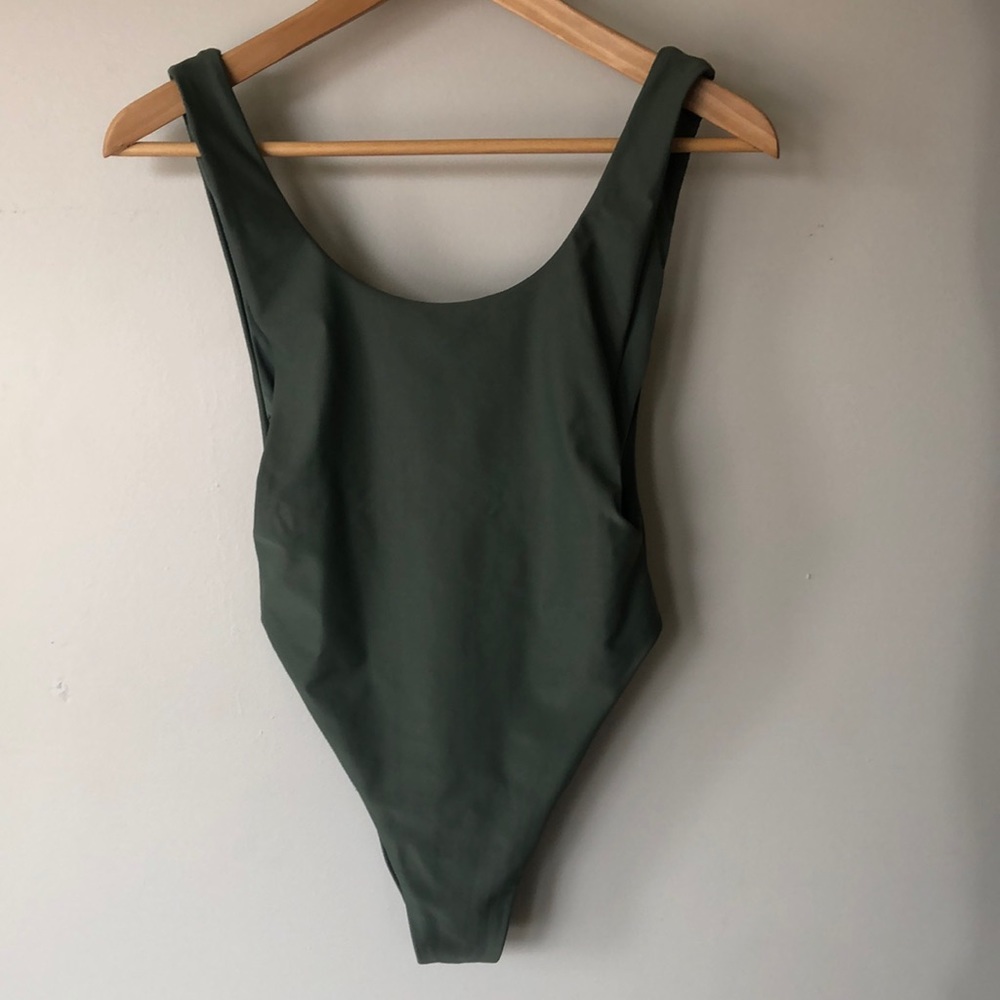 AERIE | Sage green low back high cut one piece swim suit FREE SHIPPING CANADA.